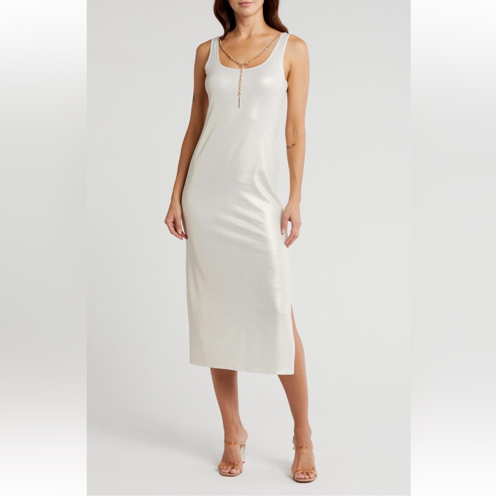 *NEW*Sz XL*bebe X Ciara* Dress Necklace Detail Foil Rib